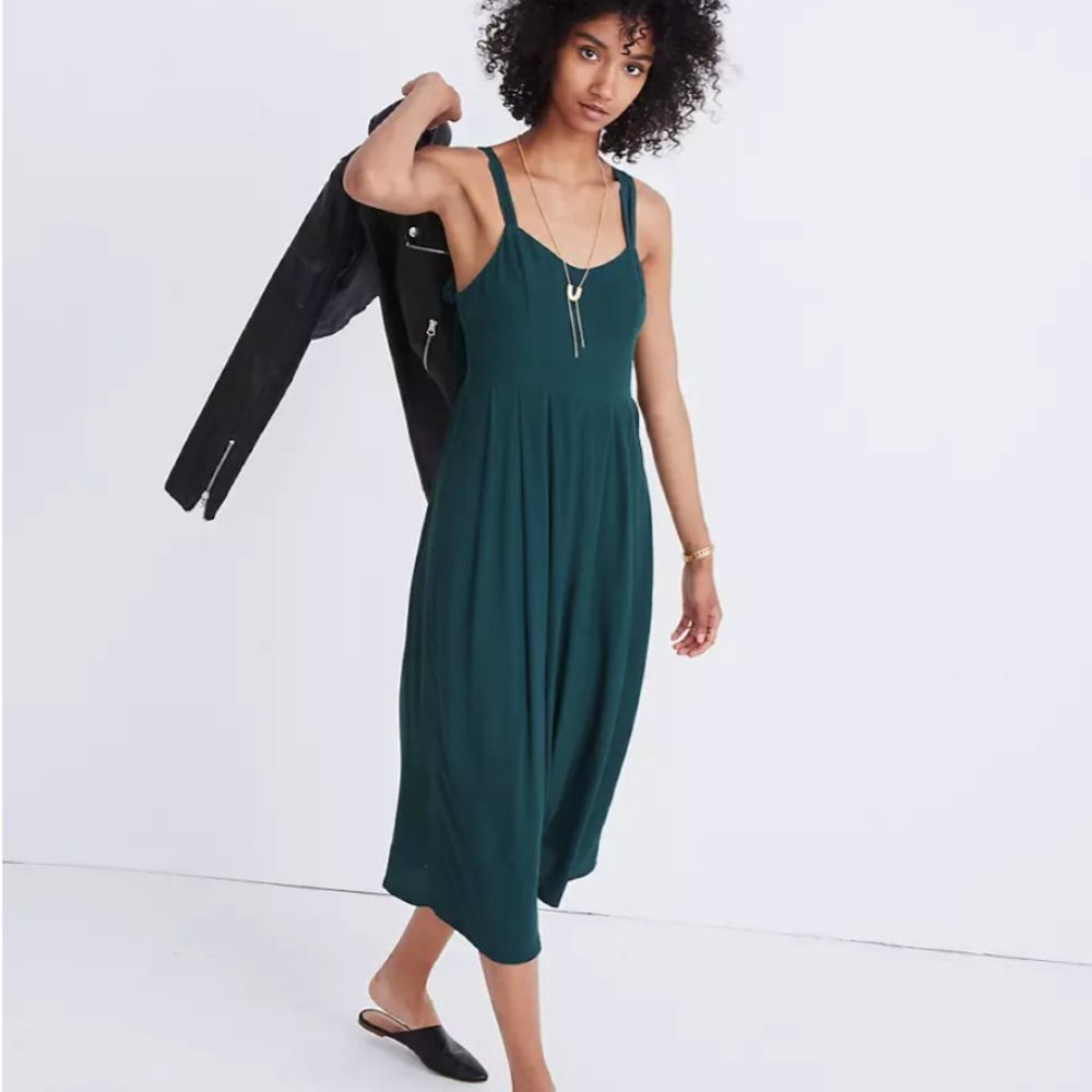 MADEWELL GREEN TIE-STRAP MIDI DRESS